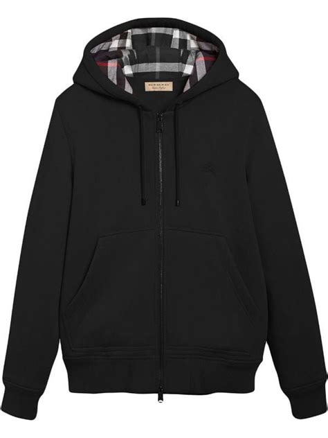 burberry zip up black|Check Label Cotton Zip Hoodie in Black .